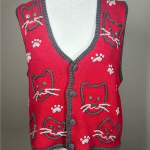 VTG Timberlea Cat Animal  Novelty Sseater Vest Sz Sm Teacher 80’s 90’s 2000’s